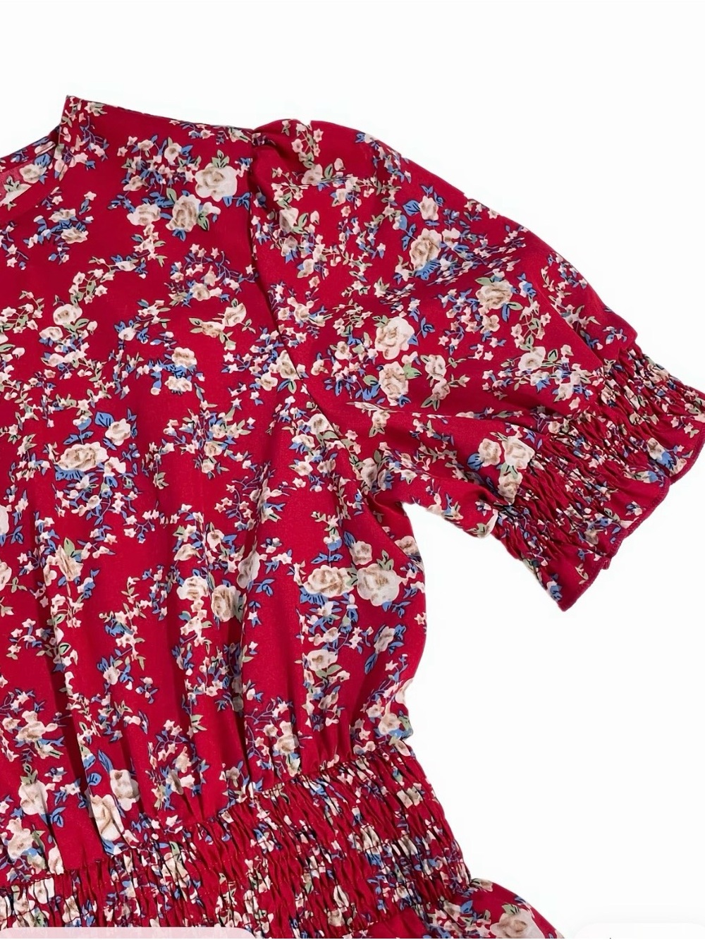 Red Floral Smocked Midi Dress - Women - Picture 4 of 6